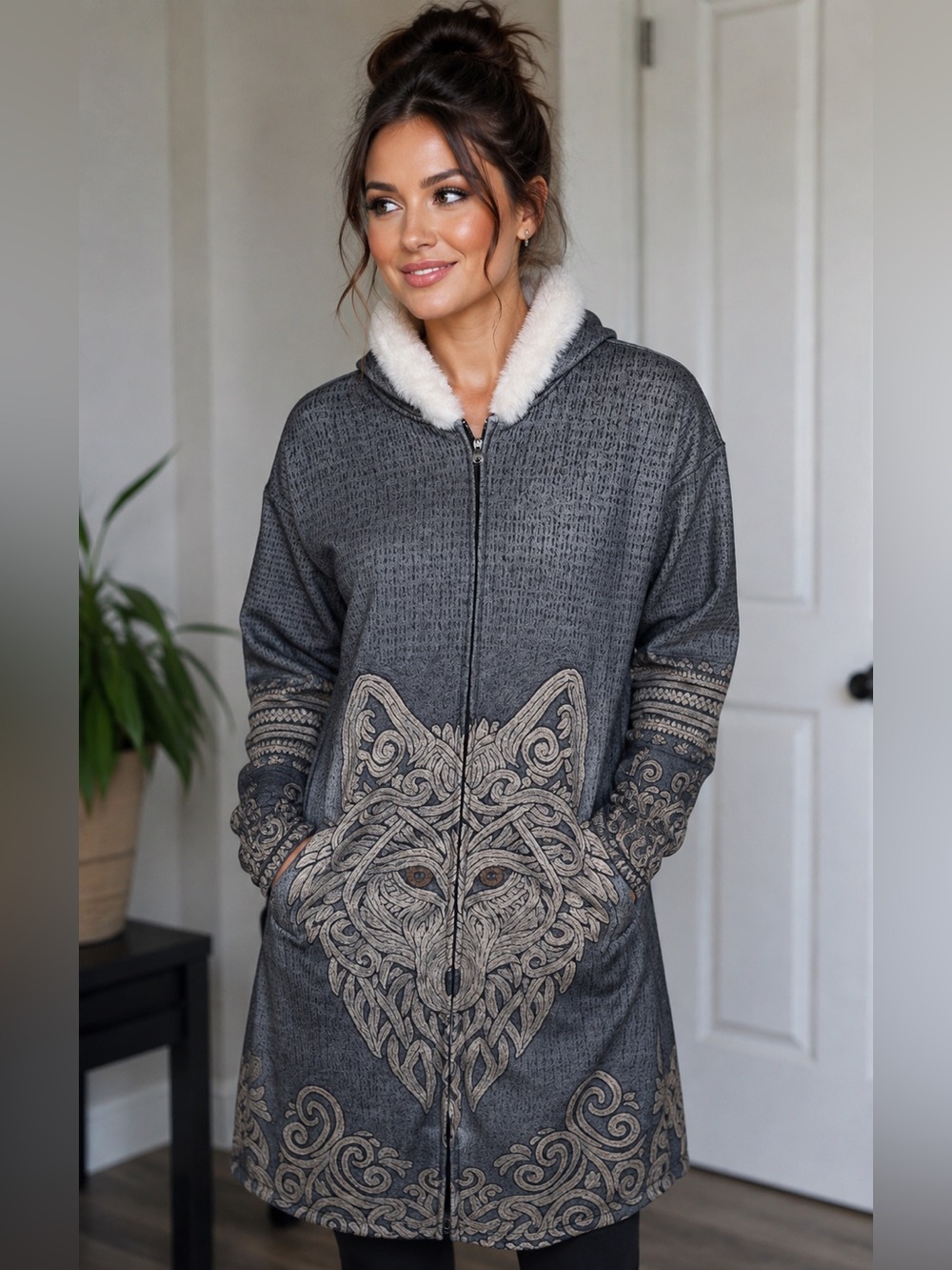 ❤️‍🔥NWOT 2XL Wolf Design Long Coat 🧥-AS IS